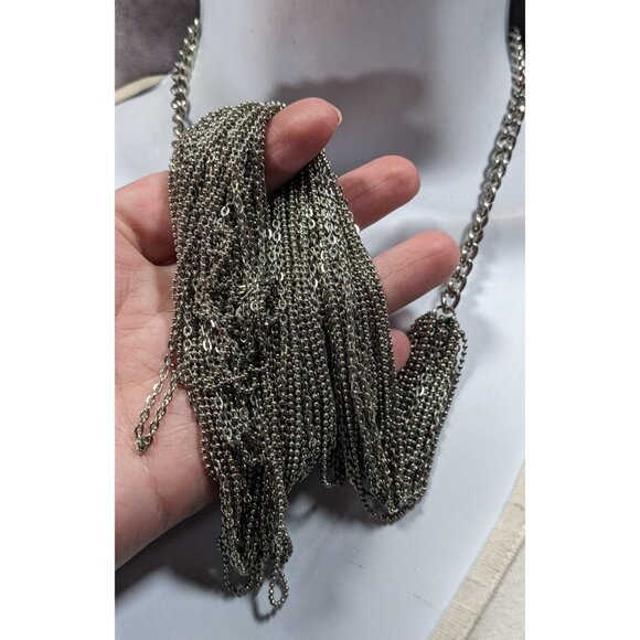 Glam Metal Multilayer Silver Tone Chain Necklace - Picture 3 of 10